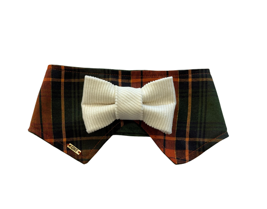 Harvest Plaid Collar & Bow Reversible Bandana